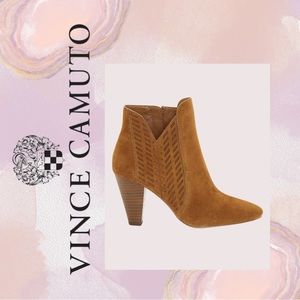 Women Vince Camuto Rotiena Suede Laser Cut Booties, Size 8, Pumpernickel, Tan